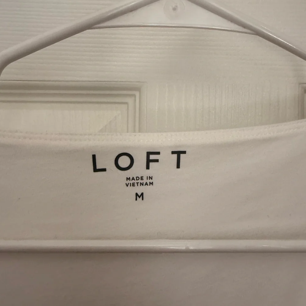 LOFT White Fitted Bodysuit 3/4 Sleeve - Picture 2 of 2